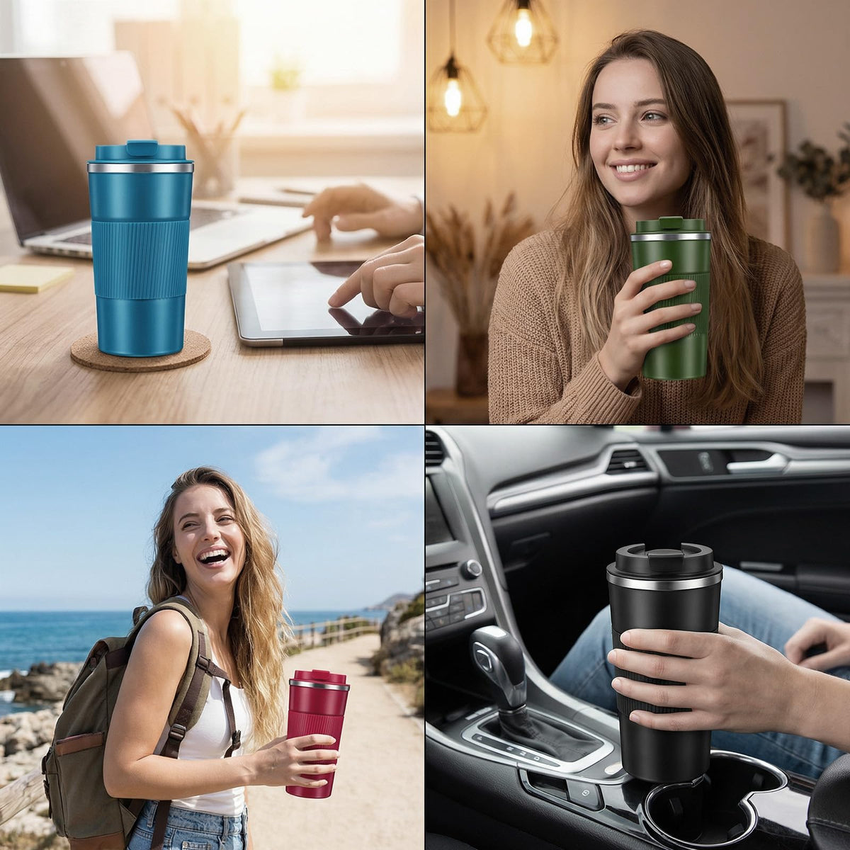 4 Pack 17oz Stainless Steel Insulated Coffee Mug with Lid C38375