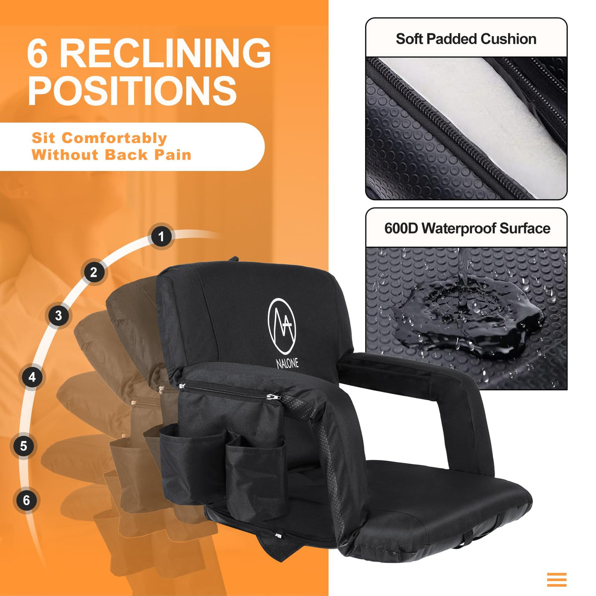 Folding Stadium Seat Set of 2, 25 inch Wide Black P844549
