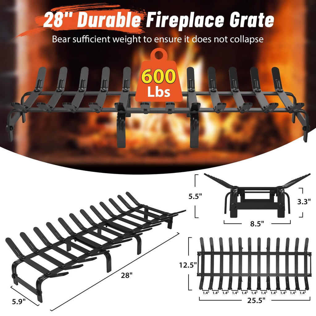 Black Steel Fireplace Grate 28 x 12.5 Inches Q5360