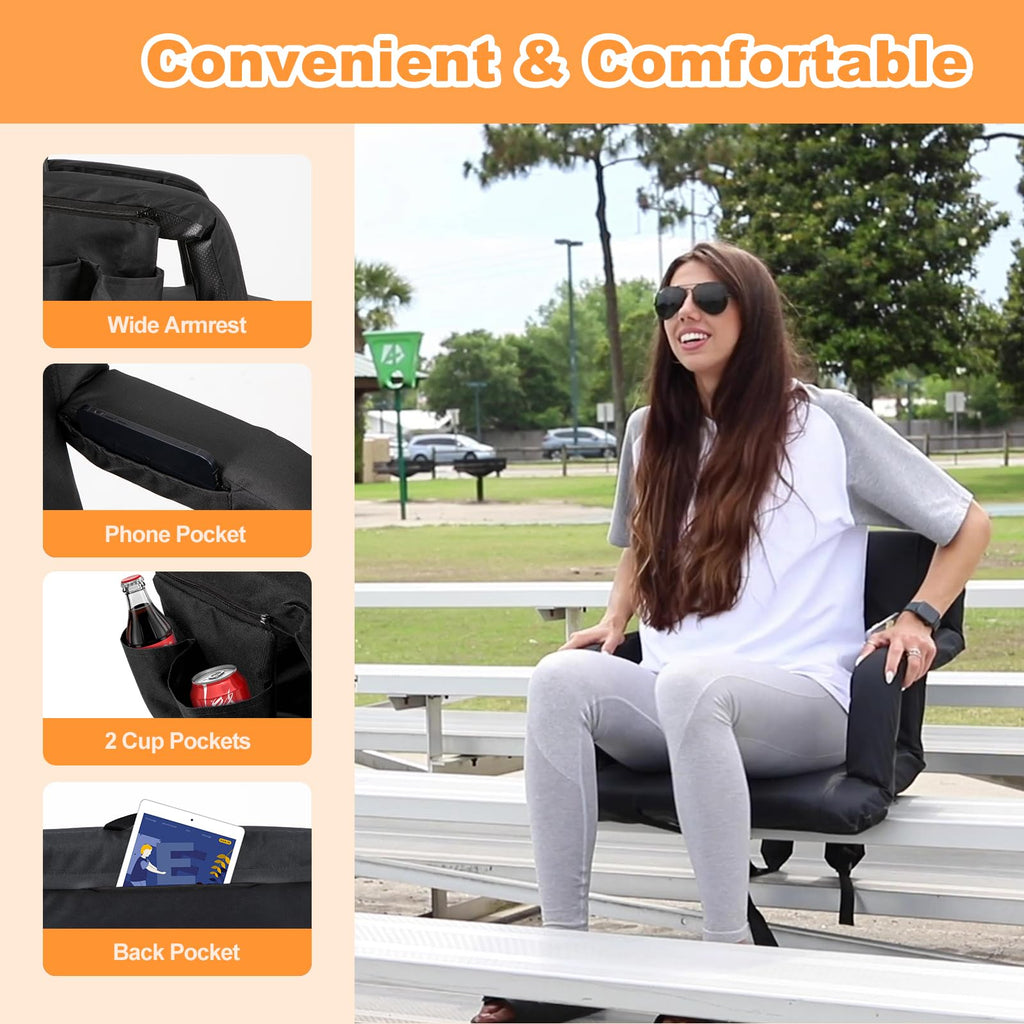Folding Stadium Seat Set of 2, 25 inch Wide Black P844549