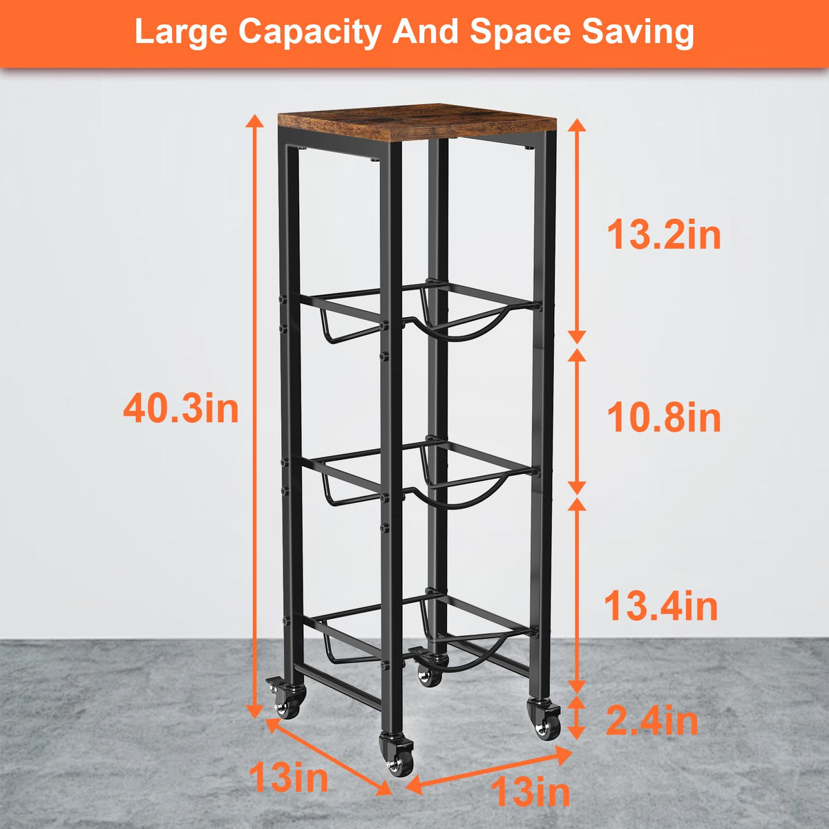 5 Gallon 3-Tier Water Bottle Holder with Lockable Casters Brown P3359