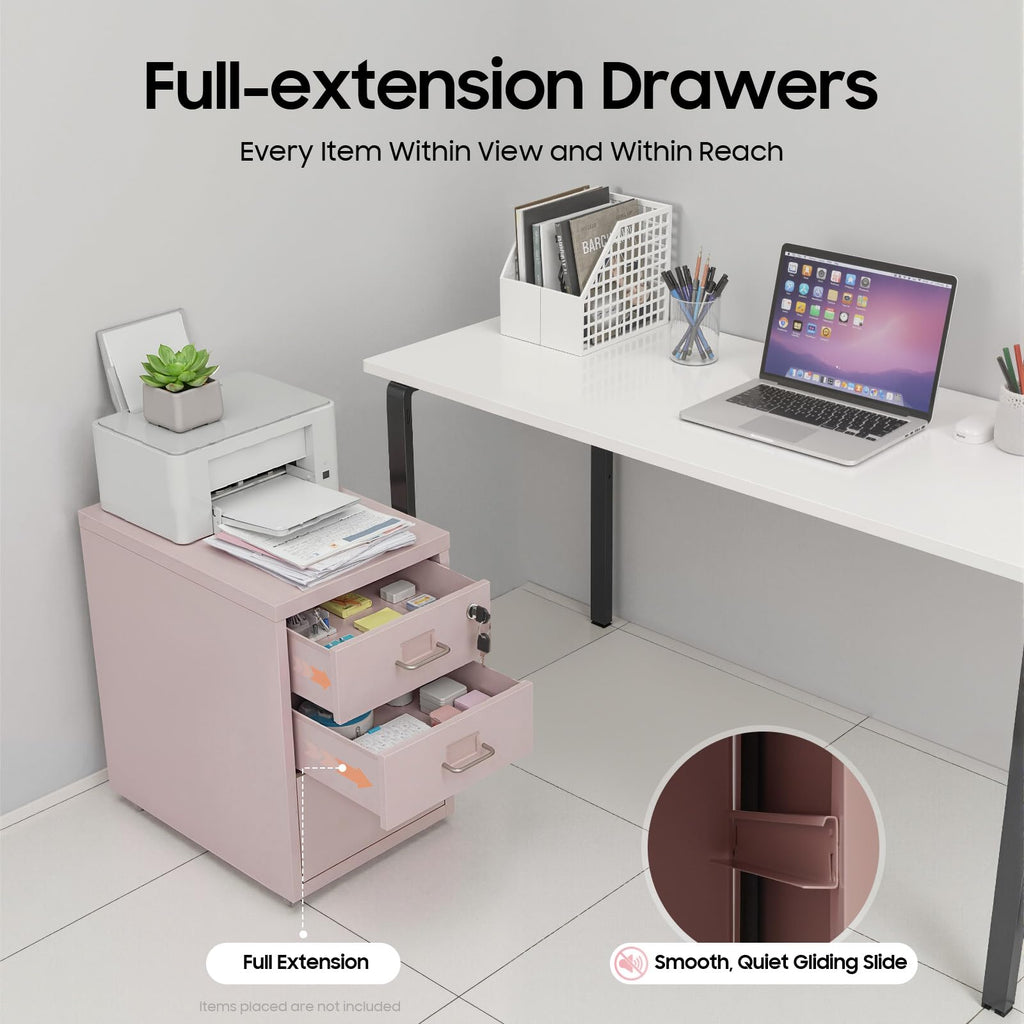 Pink 3 Drawer Metal File Cabinet with Lock O3621