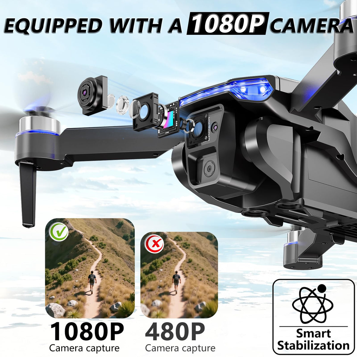 Foldable Mini FPV Drone with 1080P Camera, Carrying Case, 2 Batteries Z806