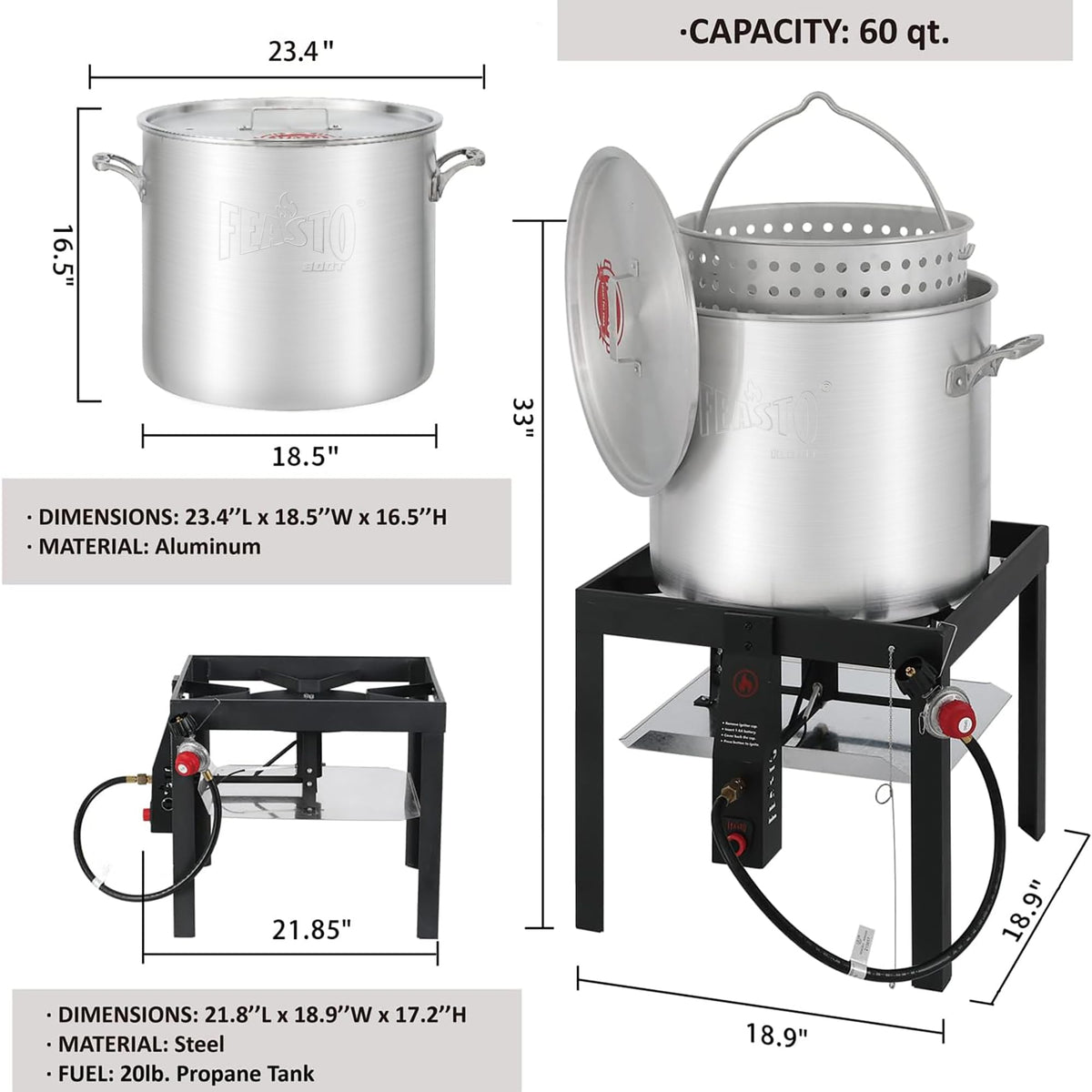 60QT Seafood Boil Pot with Basket and Burner O474