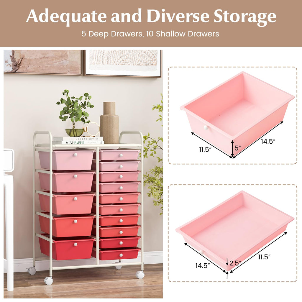 15 Drawer Multicolor Rolling Storage Cart G106