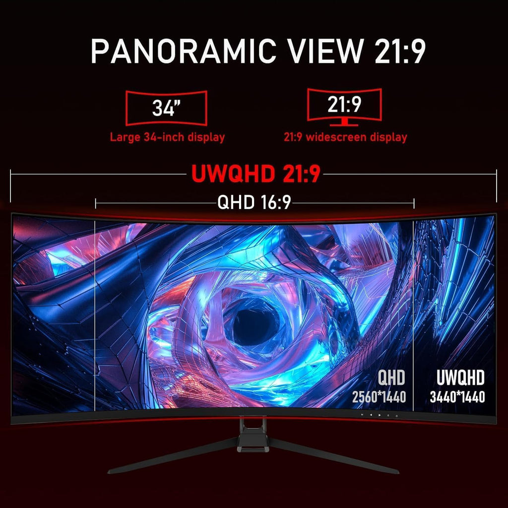 34 Inch Curved Ultrawide Monitor WQHD 165Hz 1ms HDR10 FreeSync G-Sync VESA Mount Compatible N144