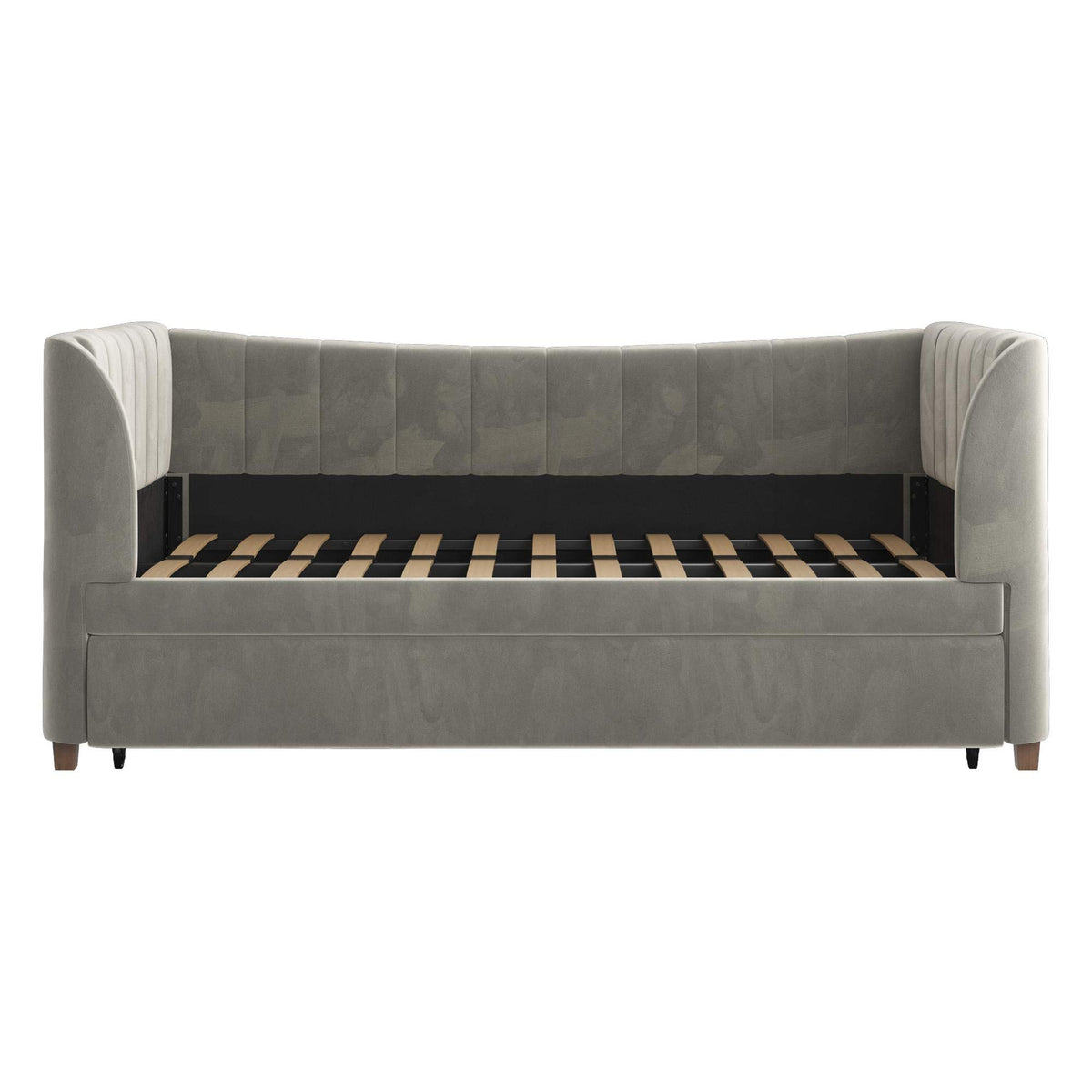 Gray Velvet Twin Upholstered Daybed with Trundle W4473