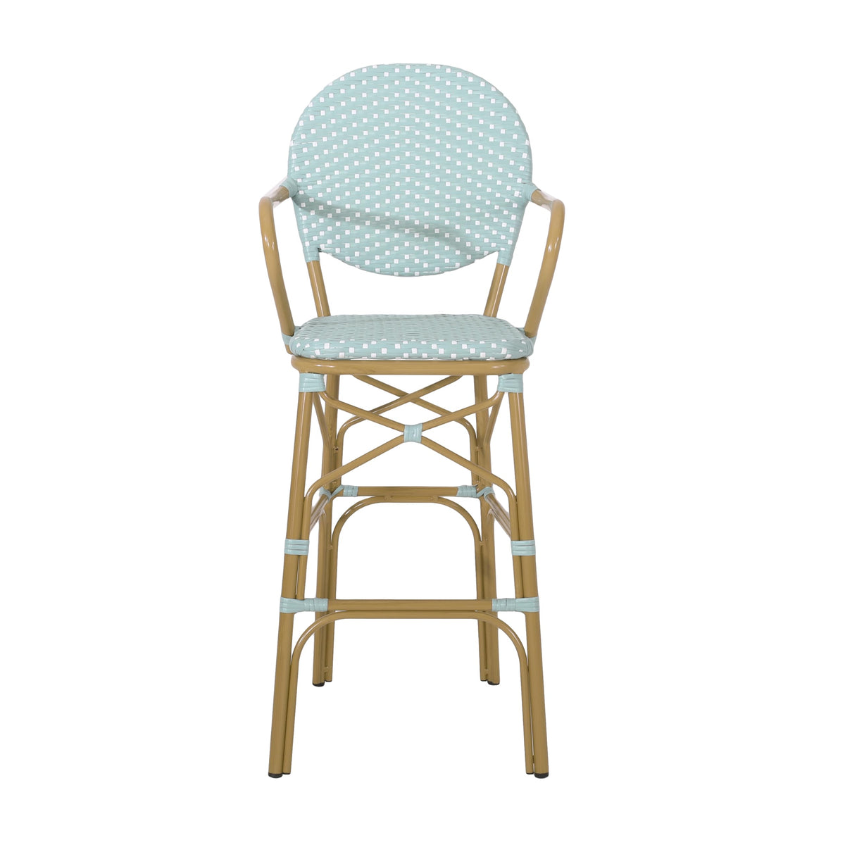 Teal Bamboo Print Wicker Aluminum Bar Stools Set of 2 F660778
