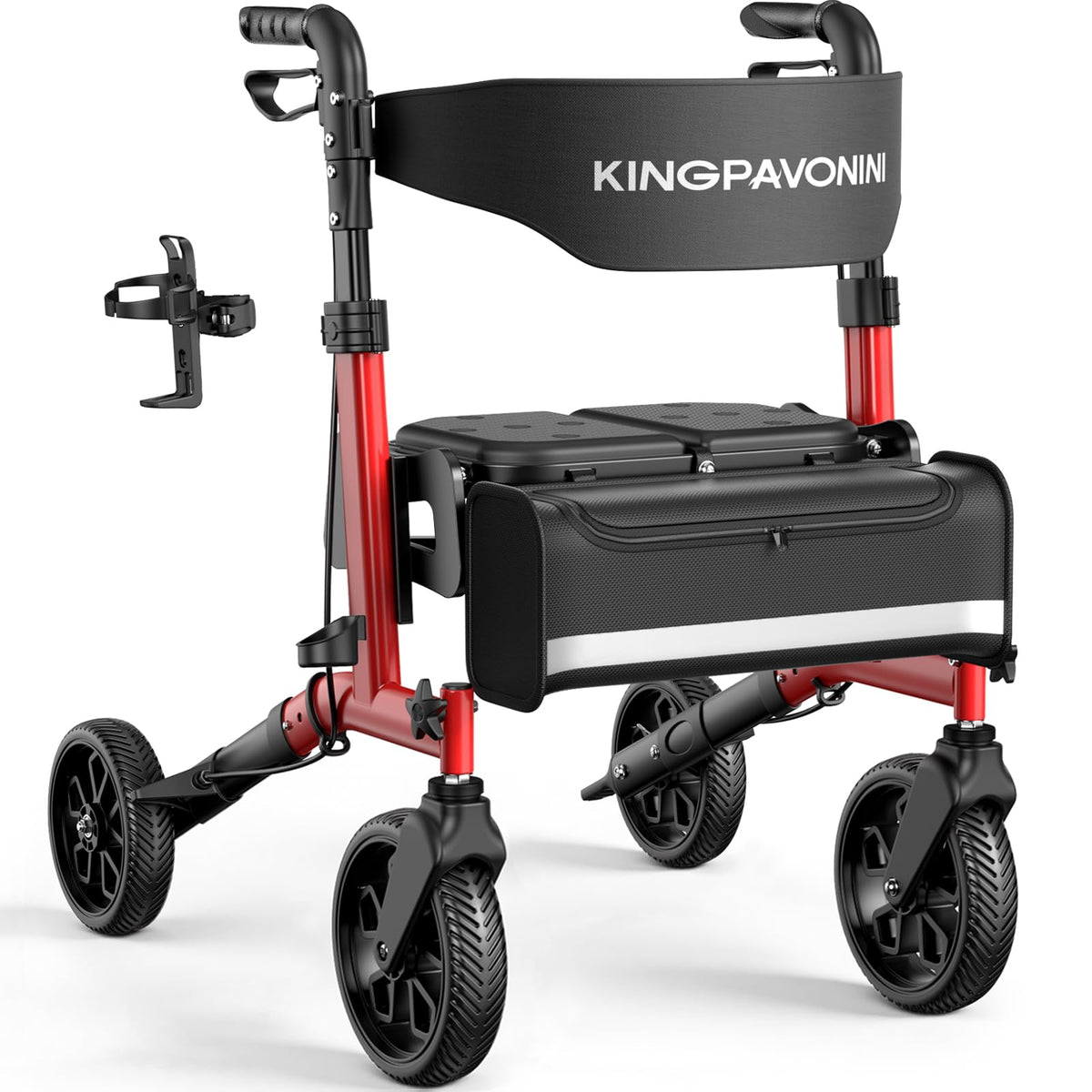 Foldable Rollator Walker with Seat, 380 lbs, Red R170885