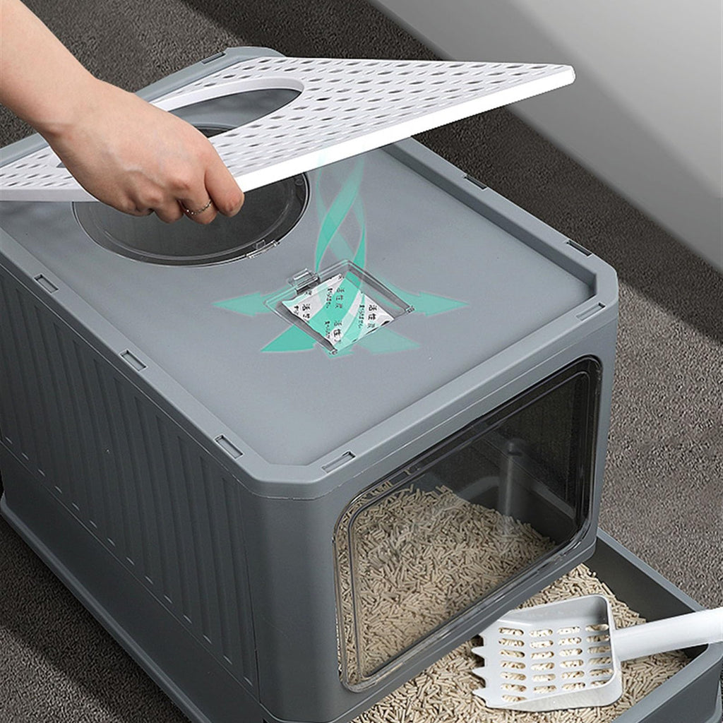Enclosed Foldable Cat Litter Box with Lid C6122