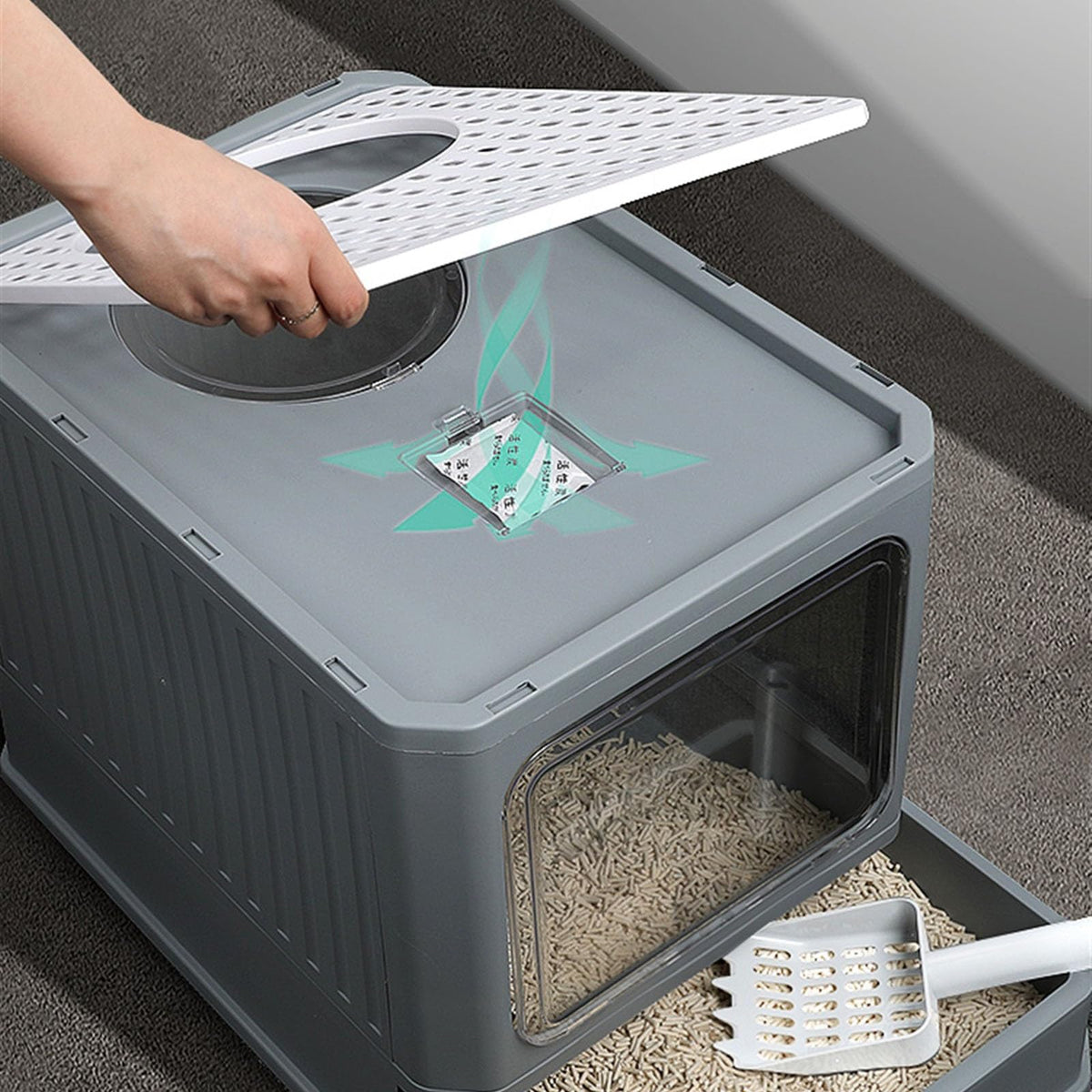 Enclosed Foldable Cat Litter Box with Lid C6122