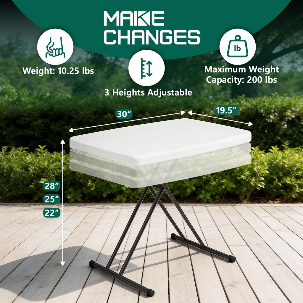 Folding Table 30 Inch Adjustable Height White Granite E890057