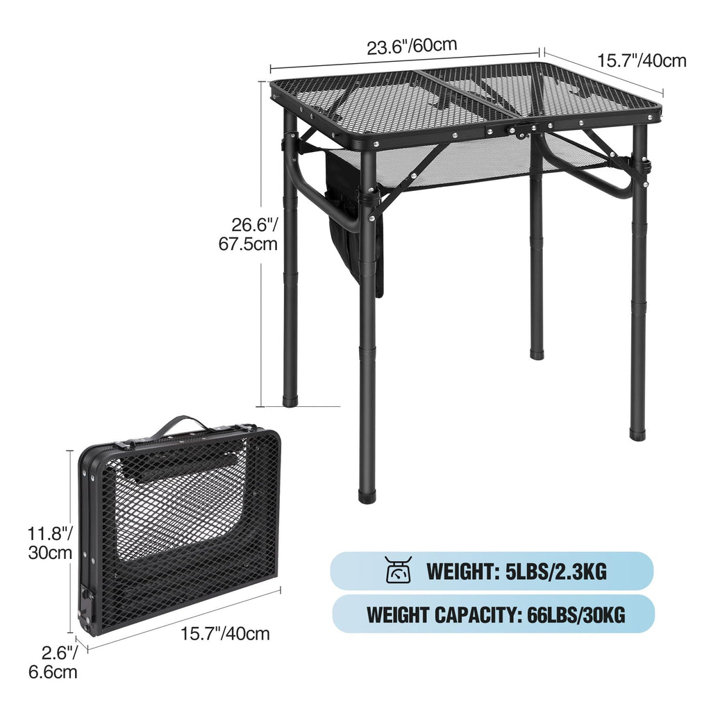 Lightweight Height Adjustable Aluminum Folding Grill Table with Mesh Desktop, Black H1573