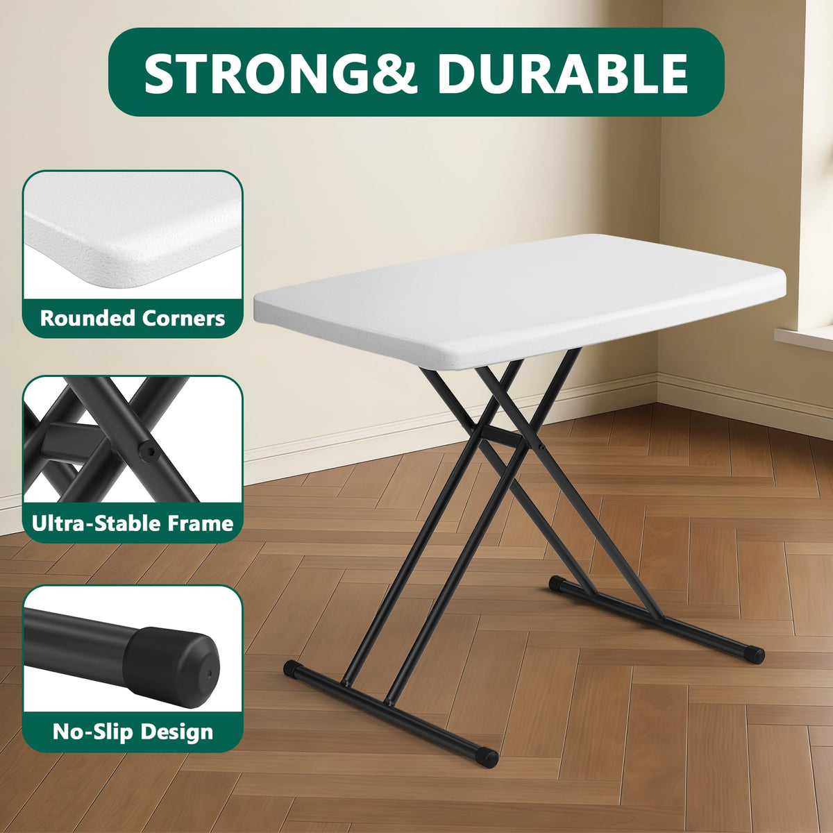 Folding Table 30 Inch Adjustable Height White Granite E890057