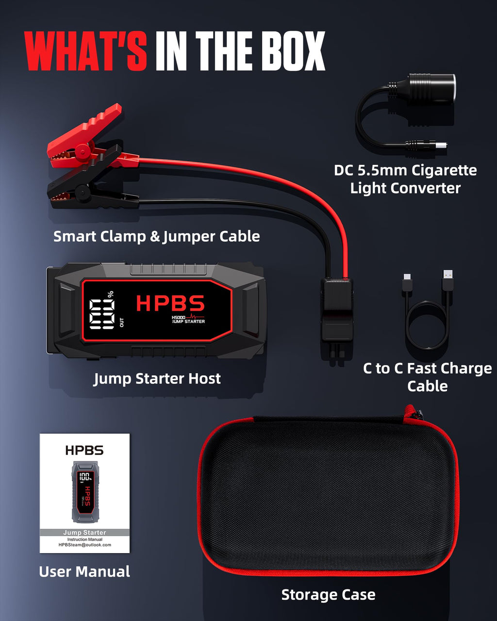 5000A Peak 12V Portable Jump Starter with 3.0" LCD Display T2543