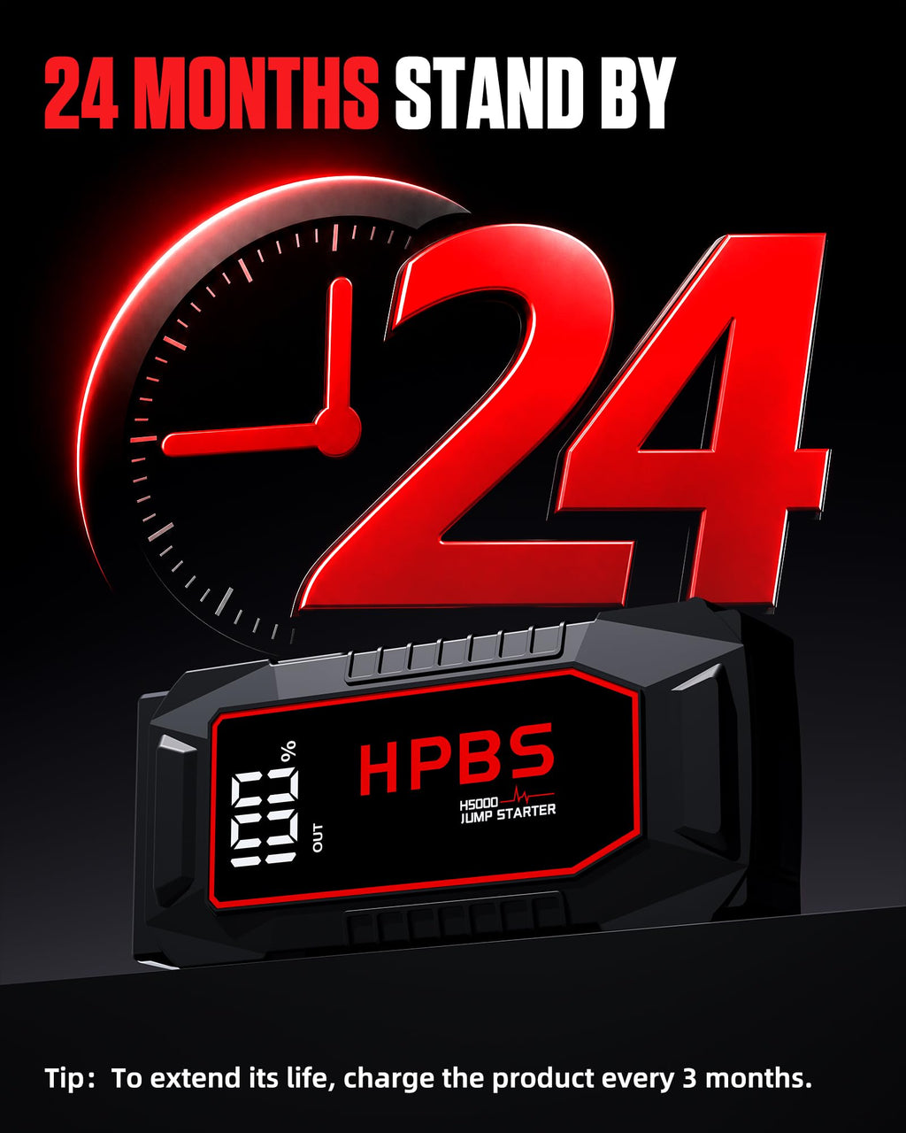 5000A Peak 12V Portable Jump Starter with 3.0" LCD Display T2543