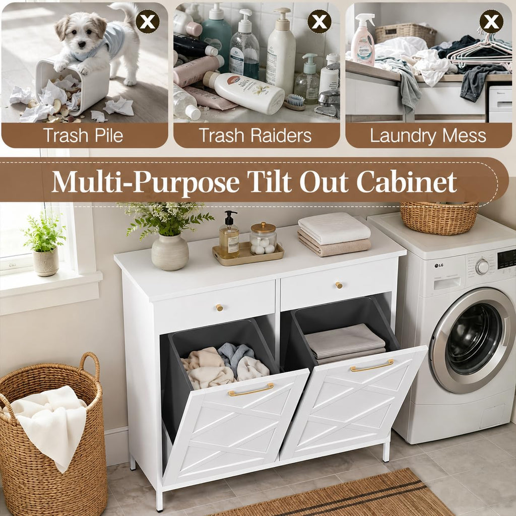 10 Gallon Metal Double Tilt Out Trash Can Cabinet S456