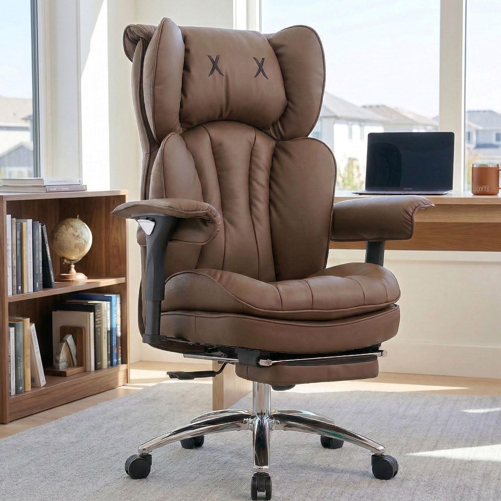 Big & Tall Desk Chair with Footrest Brown V2443