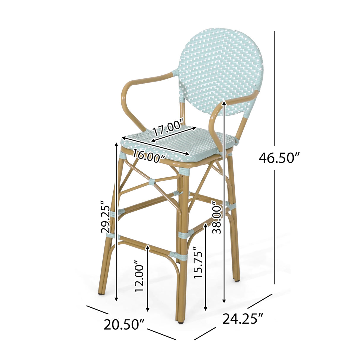 Teal Bamboo Print Wicker Aluminum Bar Stools Set of 2 F660778
