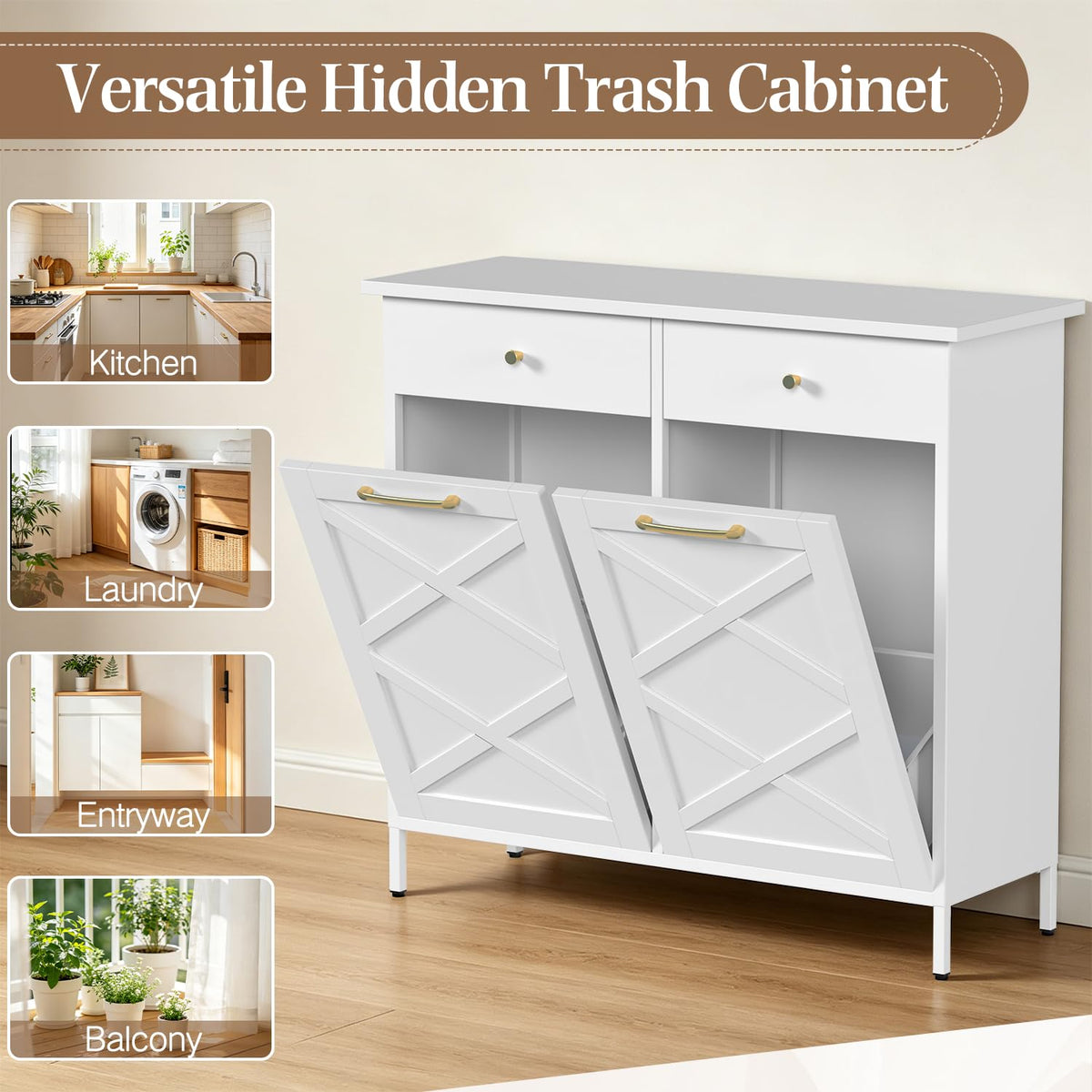 10 Gallon Metal Double Tilt Out Trash Can Cabinet S456