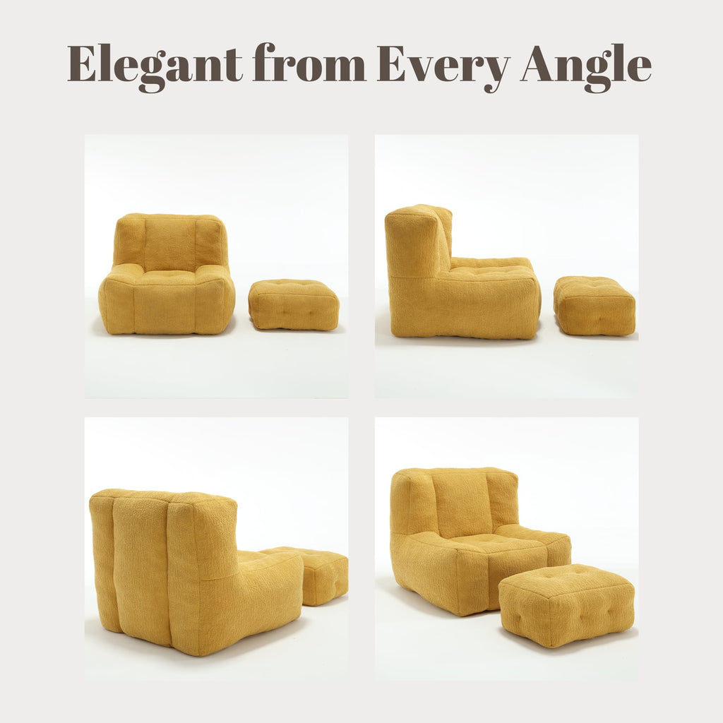 Yellow Memory Foam Bean Bag Chair with Ottoman K128