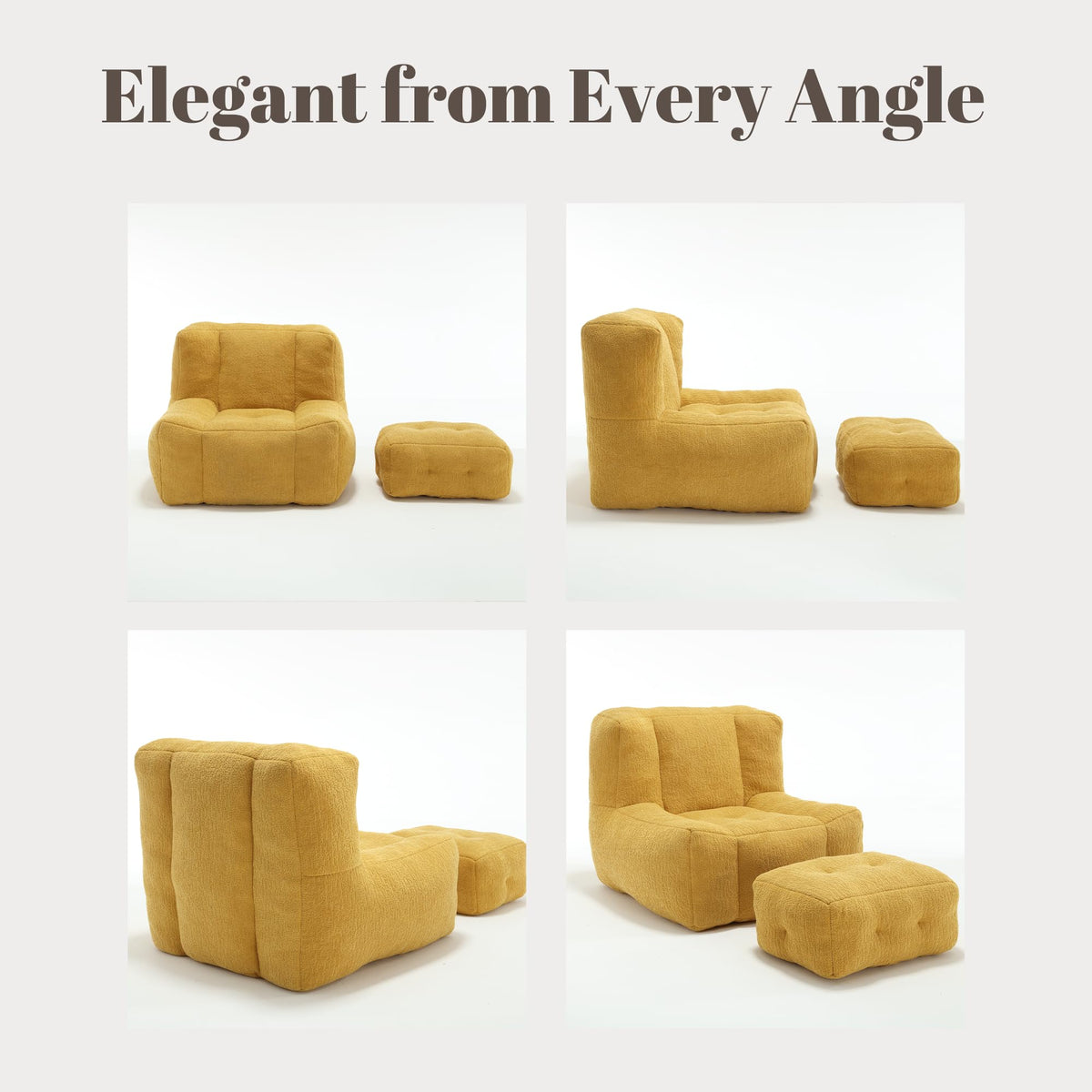 Yellow Memory Foam Bean Bag Chair with Ottoman K128