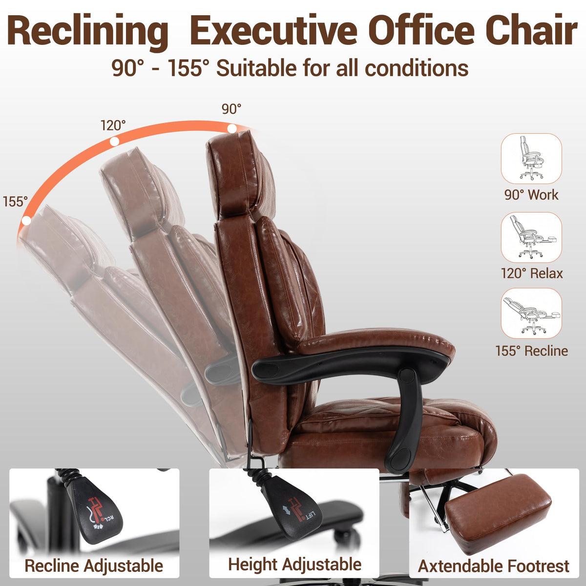 Big and Tall Executive Office Chair with Footrest, Brown T214112