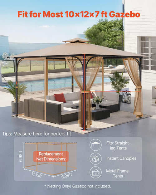 10 x 12 x 7 FT Gazebo Netting Replacement 4-Panel Sidewall Mesh Net E2239