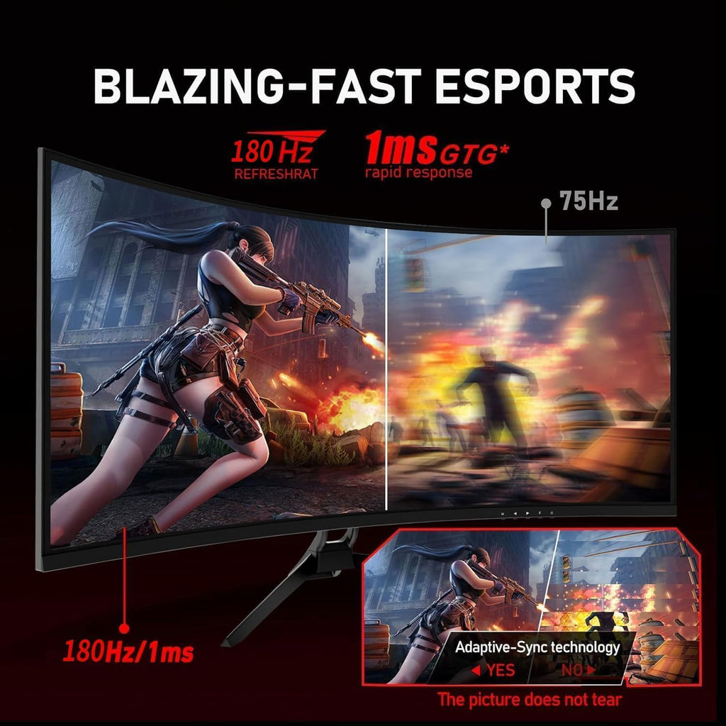 34 Inch Curved Ultrawide Monitor WQHD 165Hz 1ms HDR10 FreeSync G-Sync VESA Mount Compatible N144