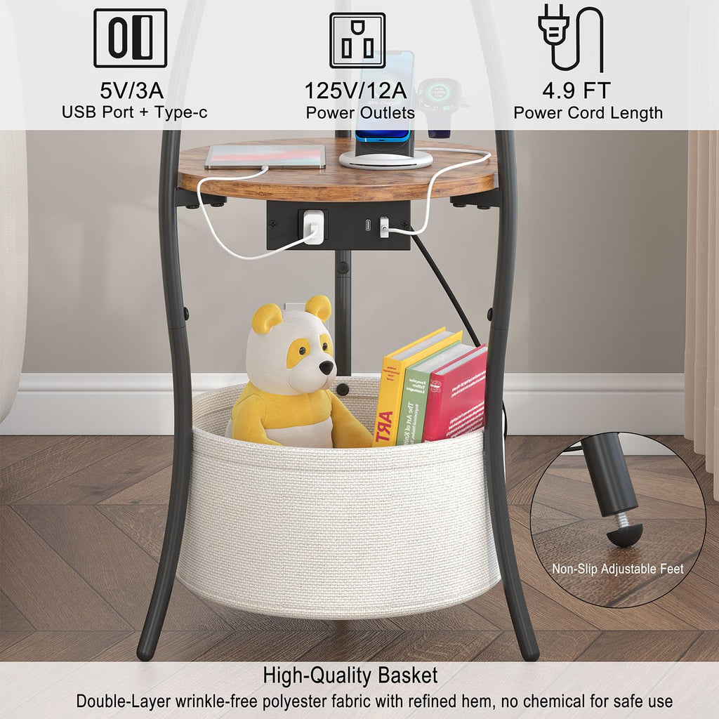 3-Tier Round End Table with Charging Station E21298