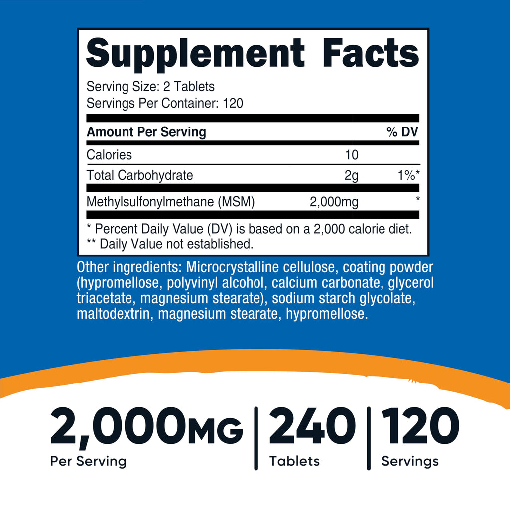 MSM Tablets 2000mg 240 Tablets H411455
