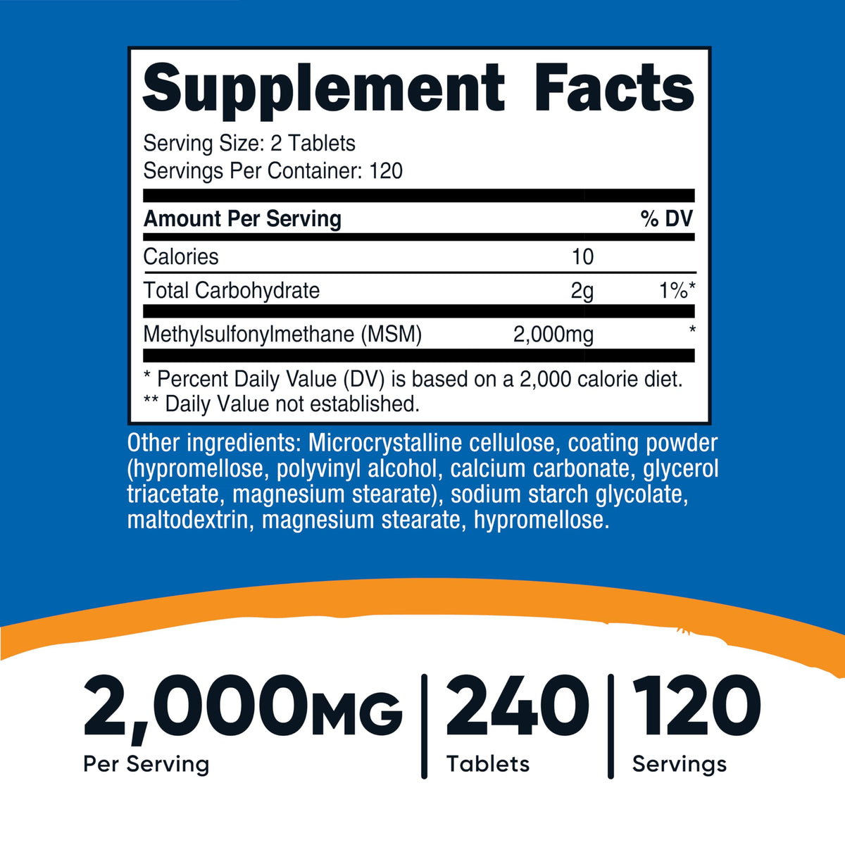 MSM Tablets 2000mg 240 Tablets H411455