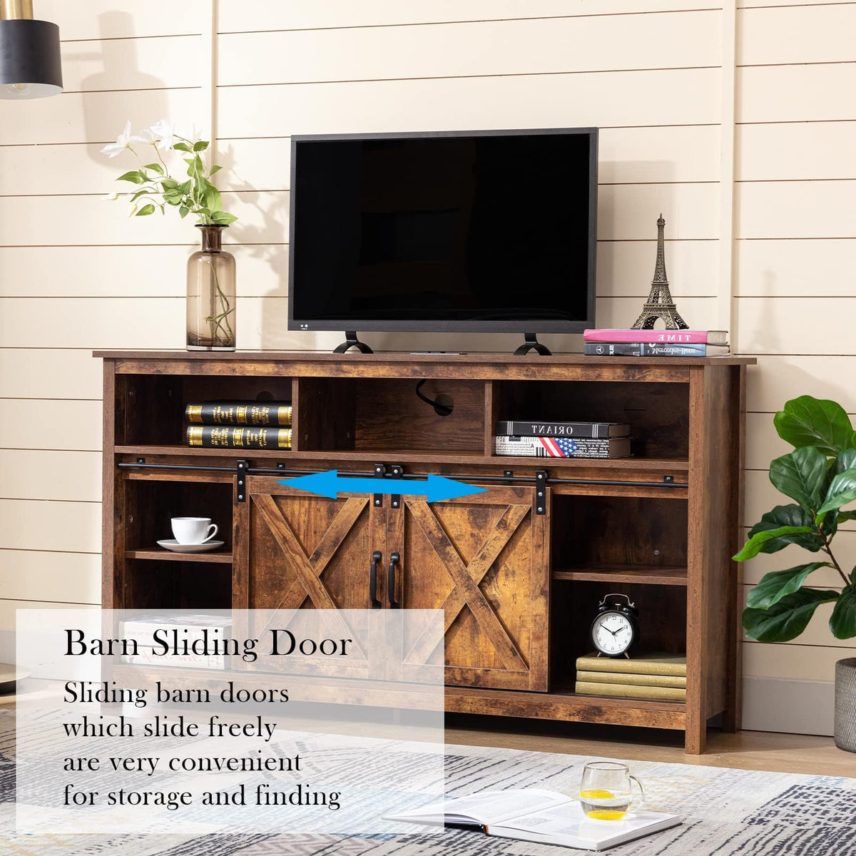 57In Wooden Farmhouse TV Stand with Sliding Barn Door M33403