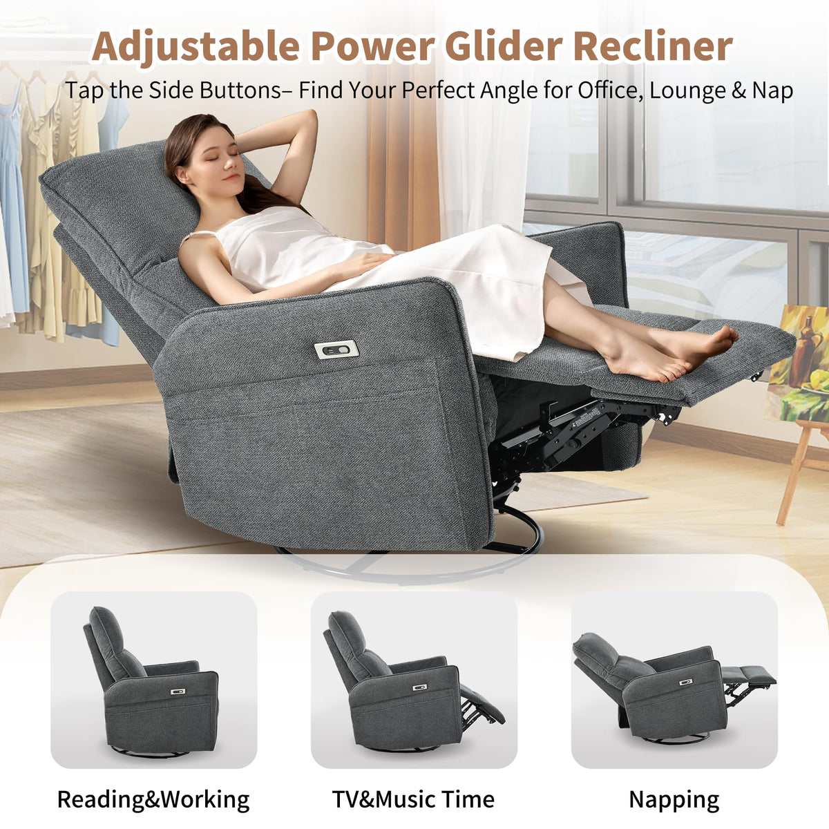 Power Swivel Rocker Recliner Chair Dark Gray G599