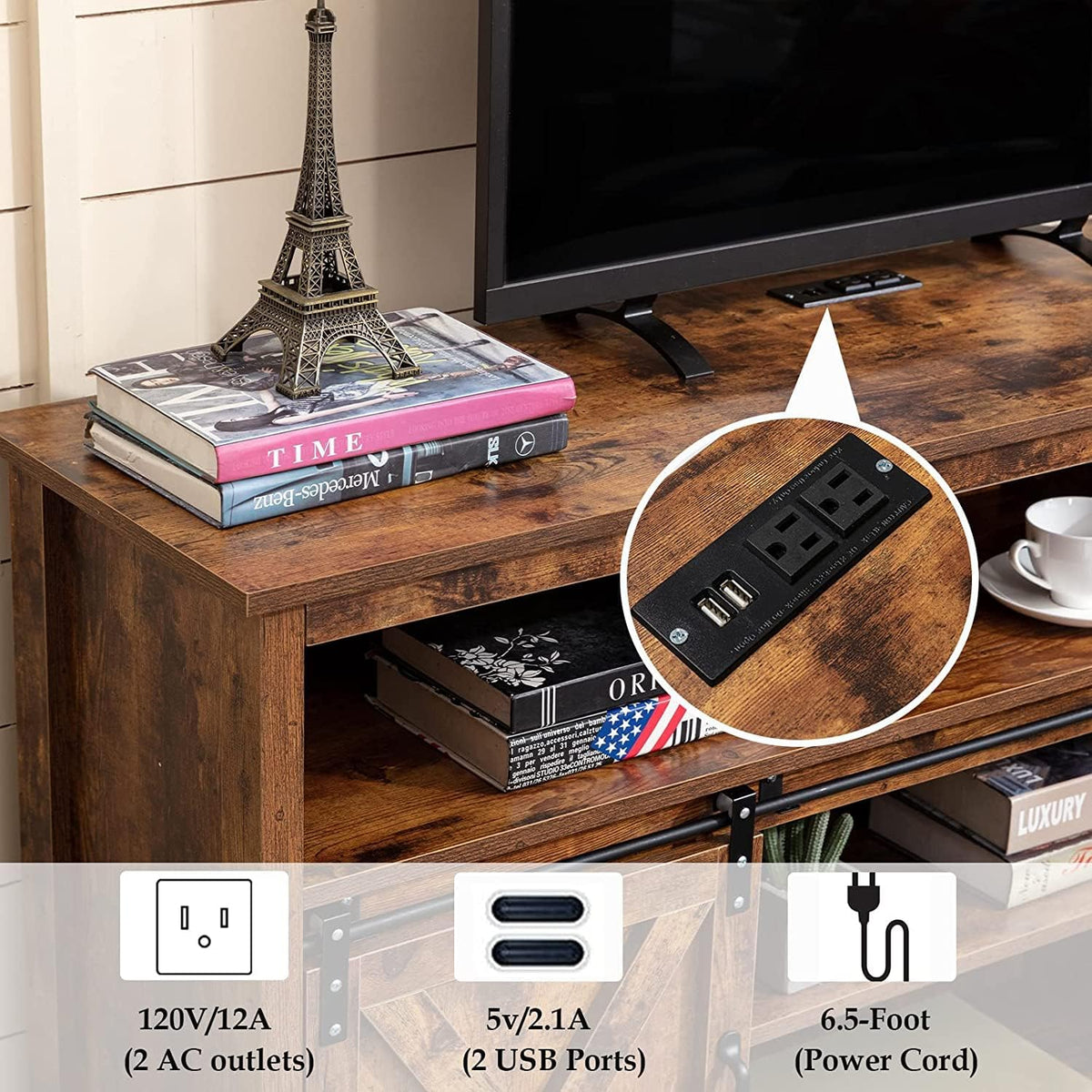 57In Wooden Farmhouse TV Stand with Sliding Barn Door M33403
