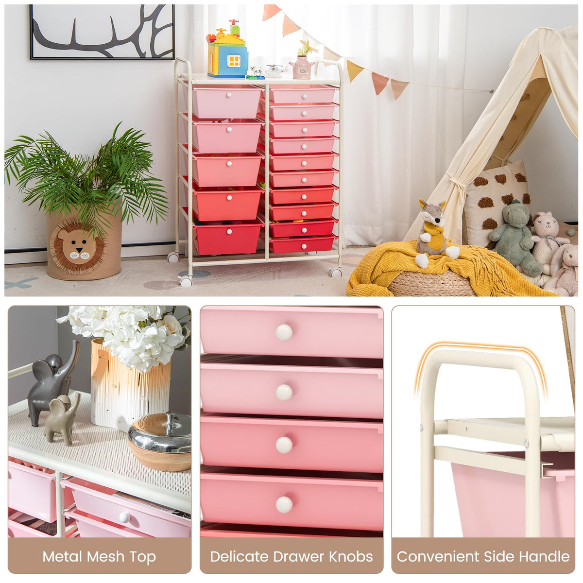15 Drawer Multicolor Rolling Storage Cart G106