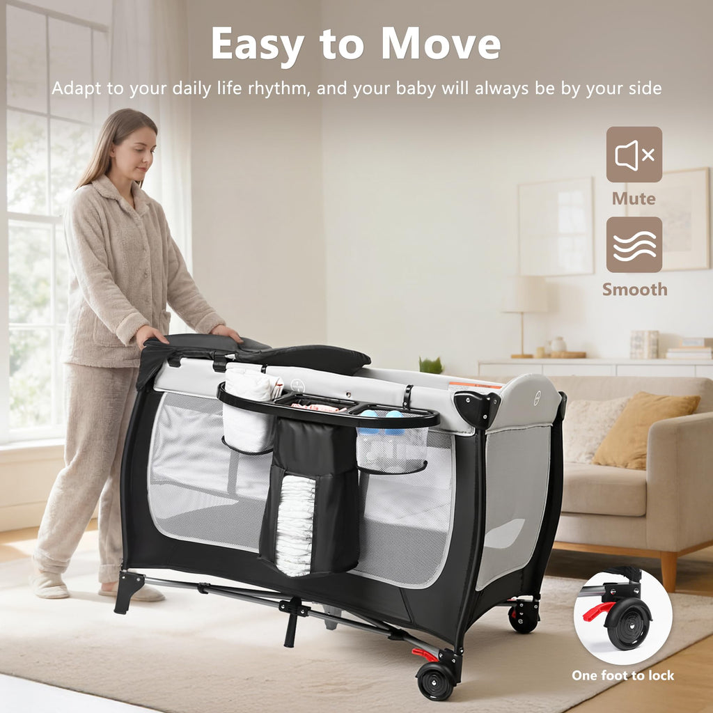 4 in 1 Portable Pack and Play Bassinet, Black B765168