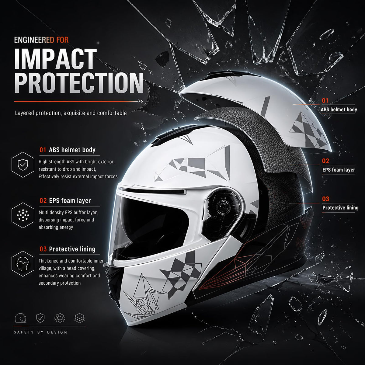 DOT Approved Flip Up Full Face Dual Visor Motorcycle Helmet Z3854