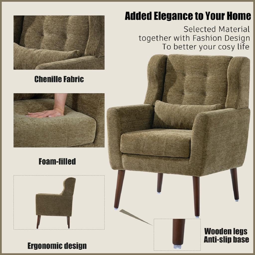 Olive Green Chenille Upholstered Accent Chairs Set of 2 B139211