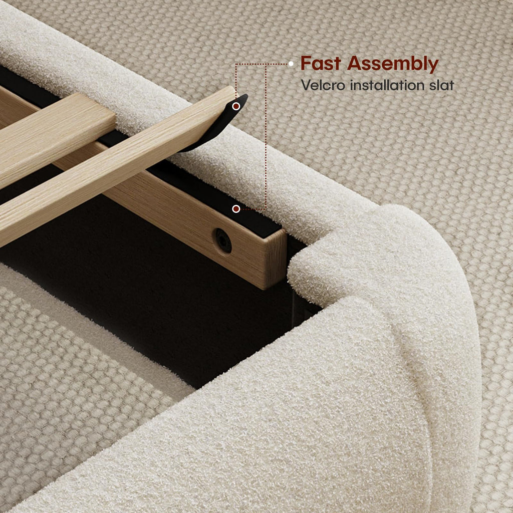 Queen Size White Boucle Upholstered Bed Frame Y648