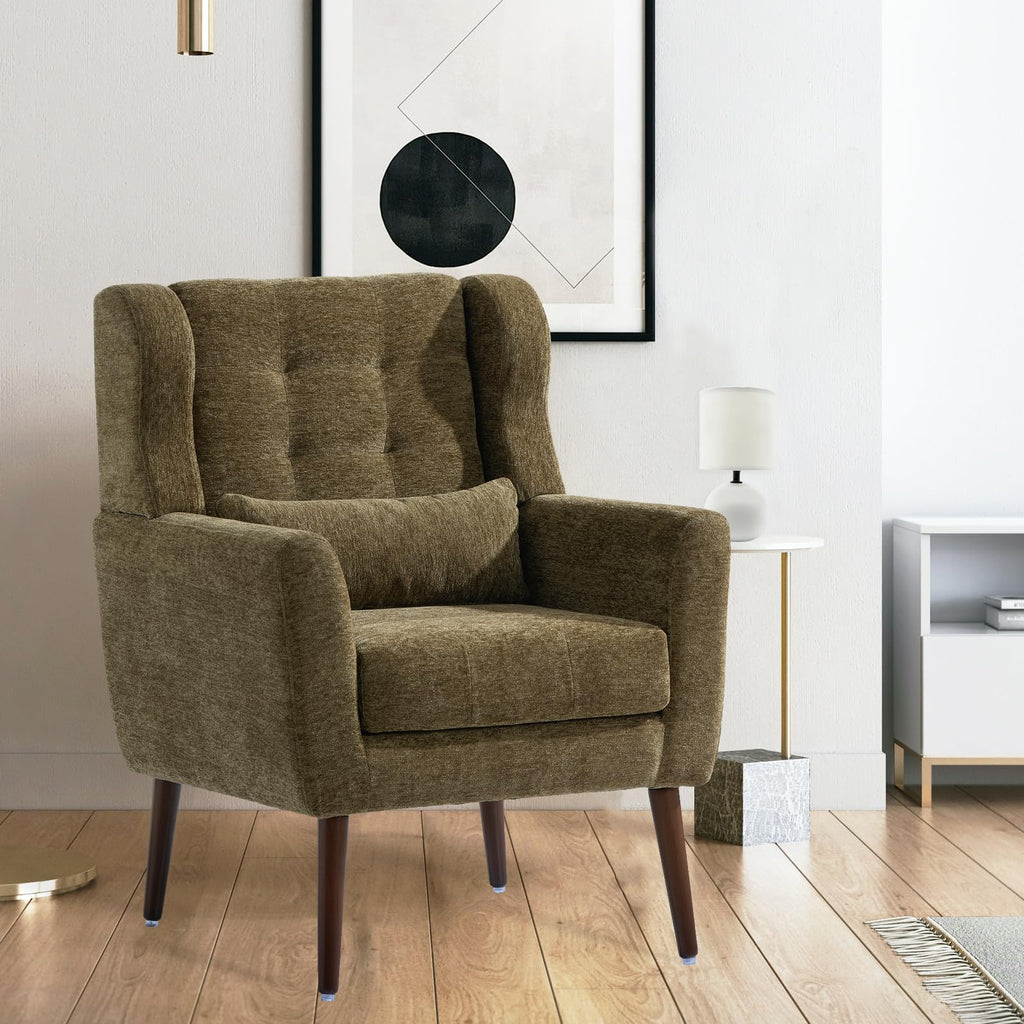 Olive Green Chenille Upholstered Accent Chairs Set of 2 B139211