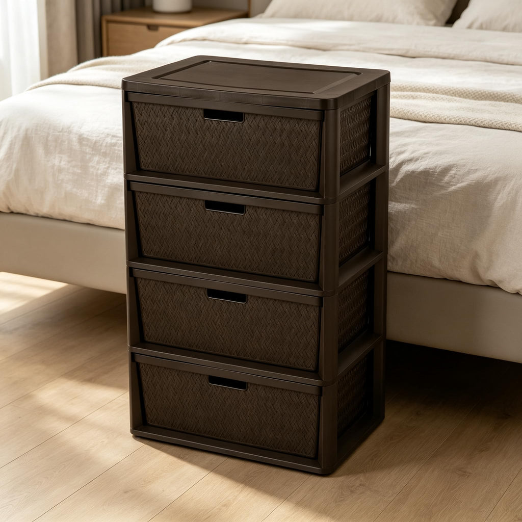 Brown 4-Drawer Storage Tower with Bins T5576