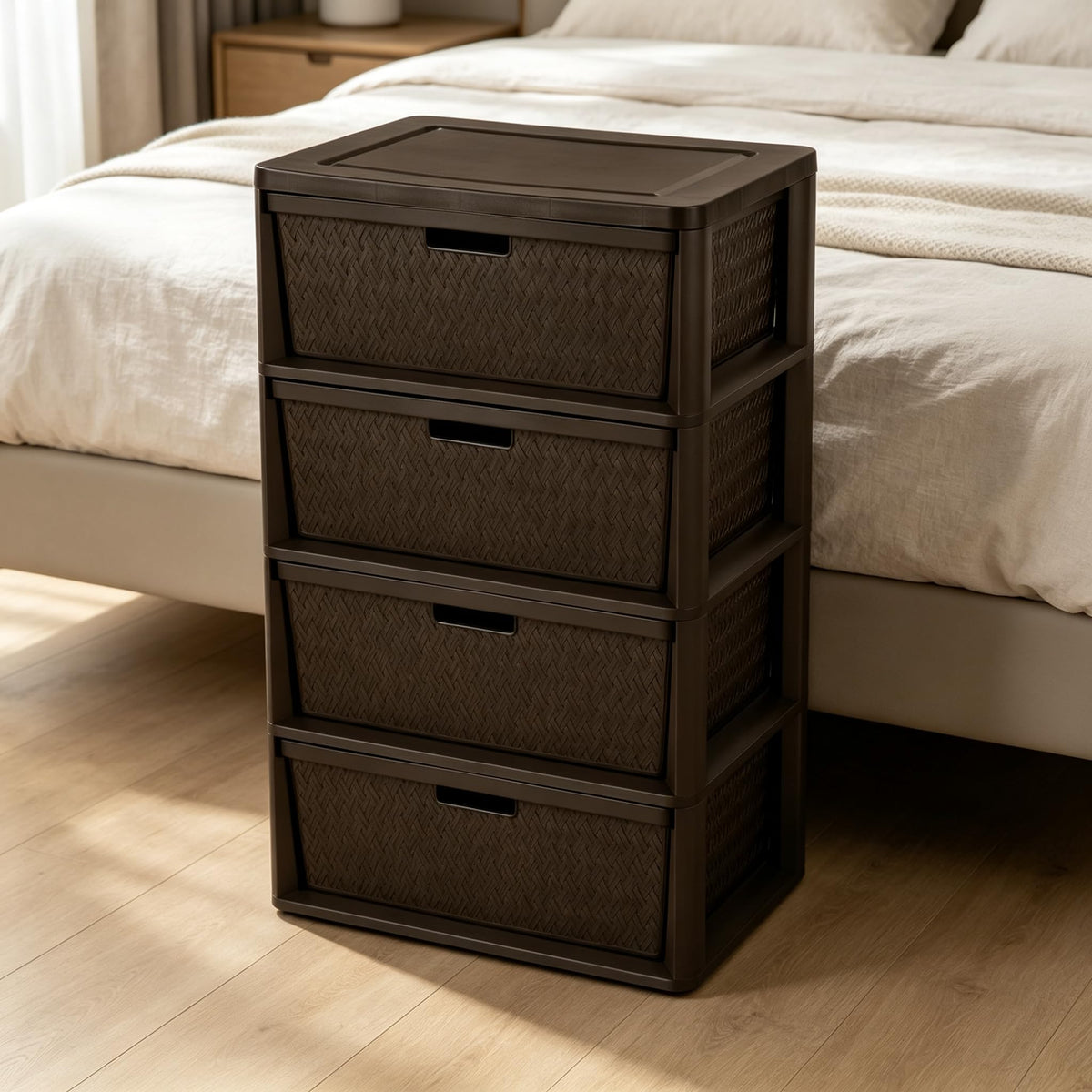 Brown 4-Drawer Storage Tower with Bins T5576