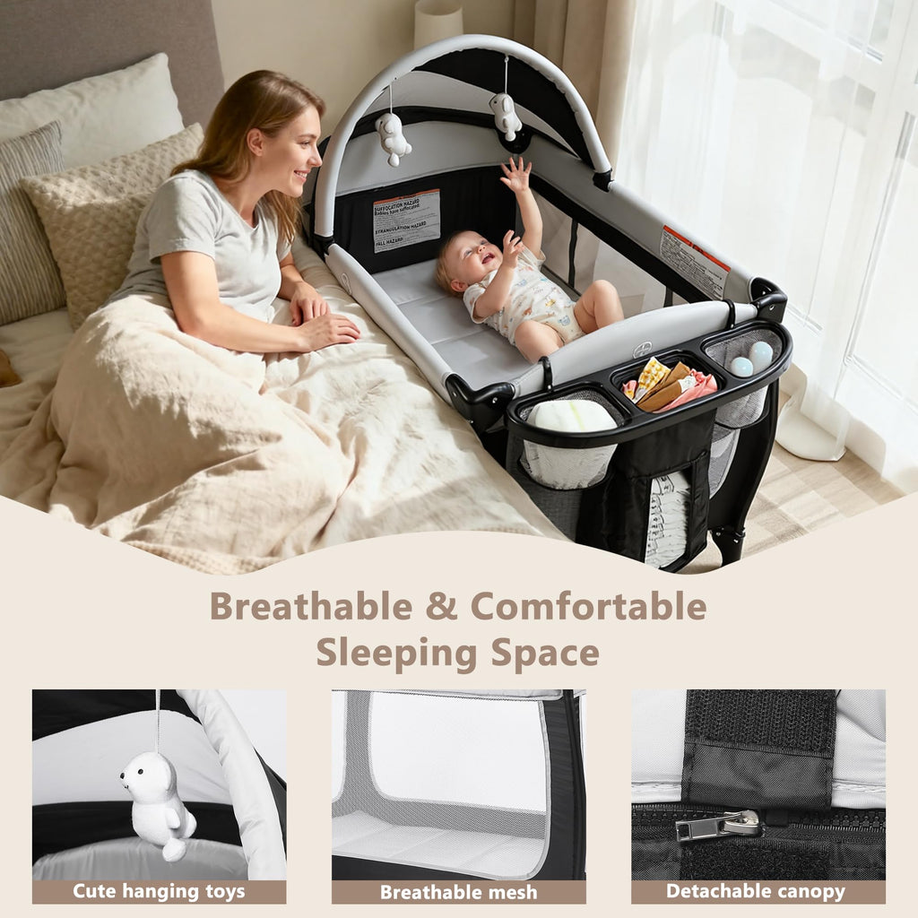 4 in 1 Portable Pack and Play Bassinet, Black B765168