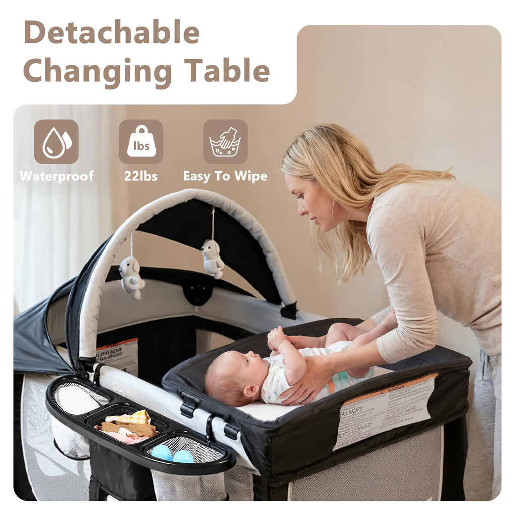 4 in 1 Portable Pack and Play Bassinet, Black B765168
