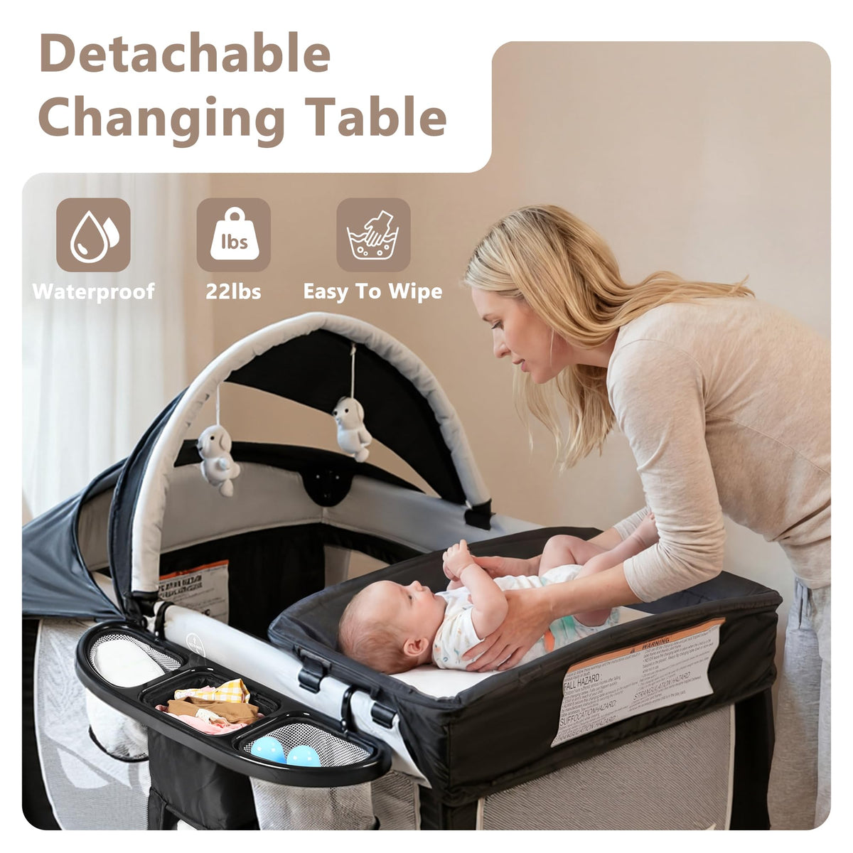 4 in 1 Portable Pack and Play Bassinet, Black B765168