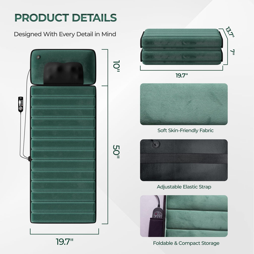 Full Body Massage Mat with Heat, 10 Motors, Detachable Massager Pad Z424