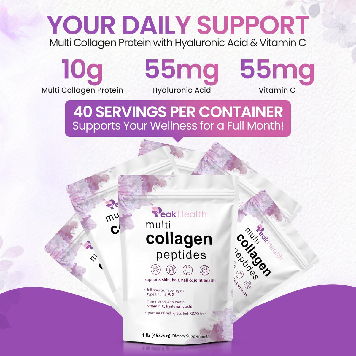 Multi Collagen Peptides Powder 1lb Types I II III V X N851