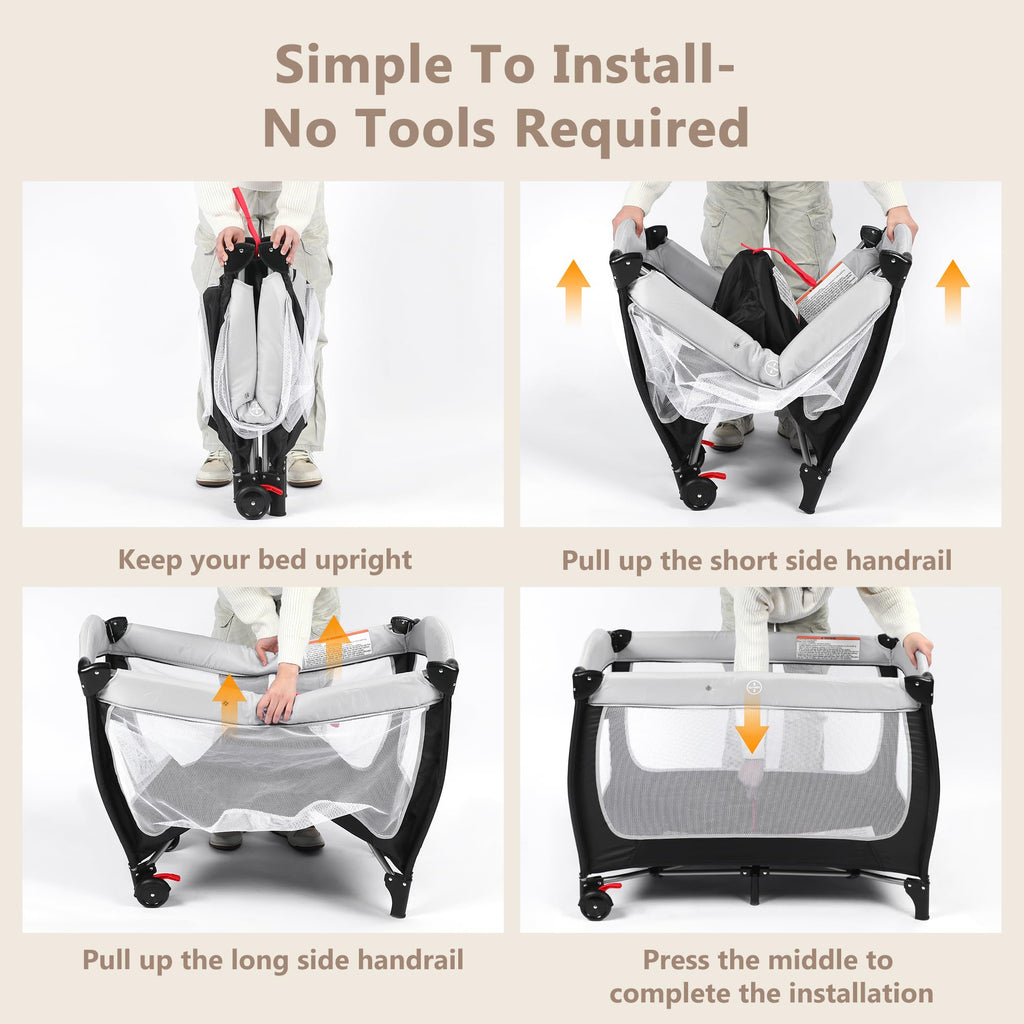 4 in 1 Portable Pack and Play Bassinet, Black B765168
