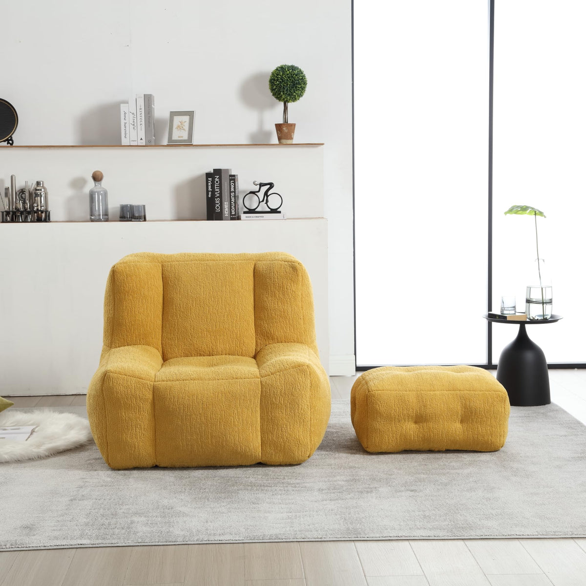 Yellow Memory Foam Bean Bag Chair with Ottoman K128